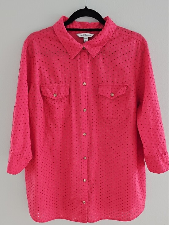 croft & barrow Tops - croft & barrow Hot Pink Eyelet Button-Down Shirt